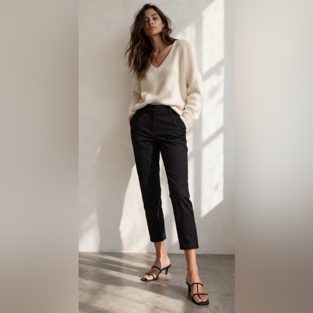 Helmut Lang Crinkle Ankle Pants Black Slim Cropped Designer Size 2
